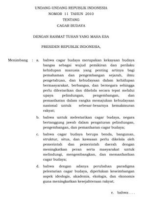 UU NO 11 TAHUN 2010 TENTANG CAGAR BUDAYA